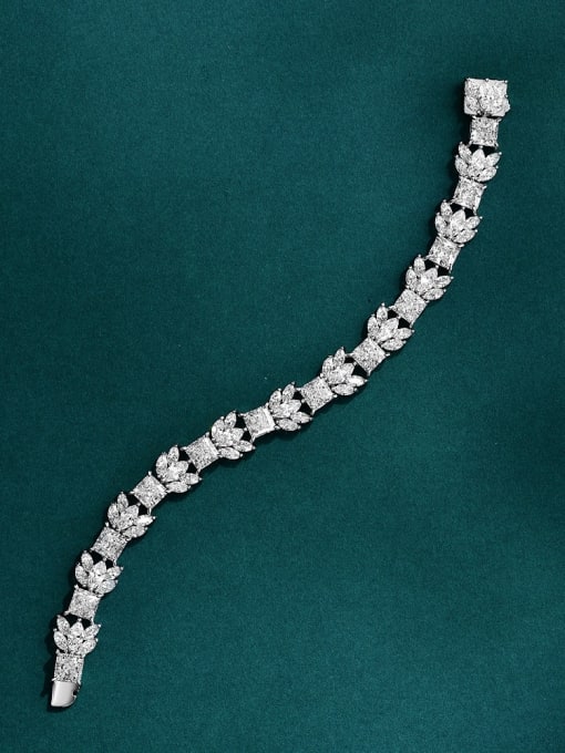 White chain length 15cm [B 2747] 925 Sterling Silver Cubic Zirconia Leaf Dainty Bracelet